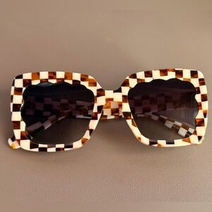 KREWE Checkered Brown and Cream Sunglasses